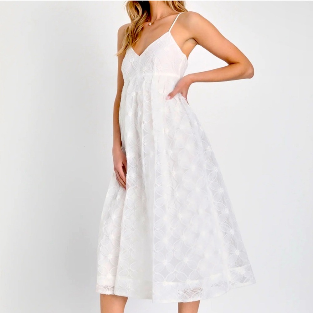 NWT Lulus Radiate Elegance Ivory Floral Tulle Midi Dress